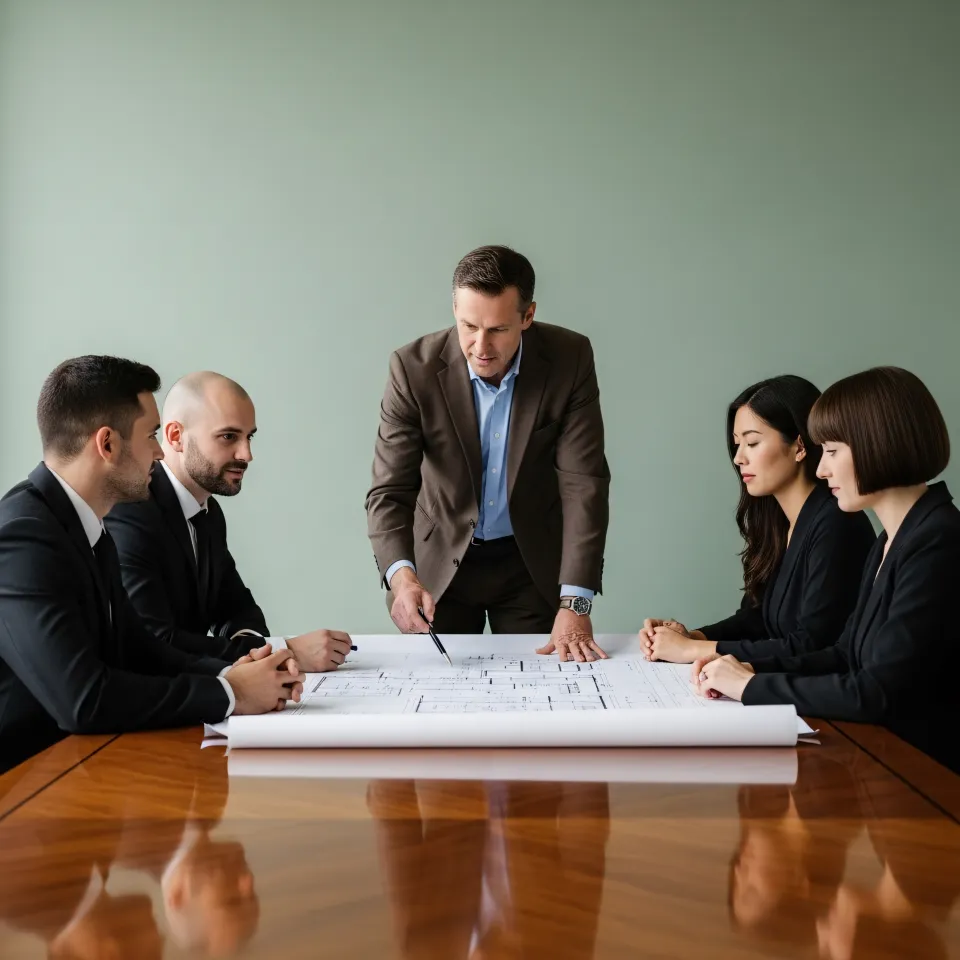 Equipa planeando etapas do processo Sentiqora